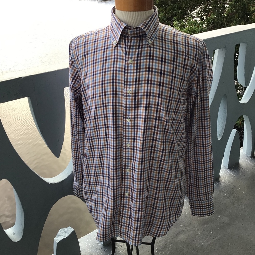 Peter Millar Collection Men's Plaid Button-Down Shirt 100% Cotton Made in Turkey